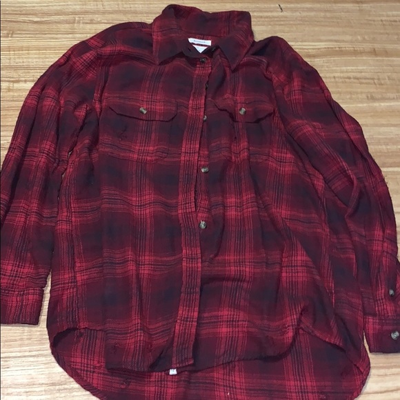 American Eagle Outfitters Tops - American Eagle Oversized Destroyed Flannel
